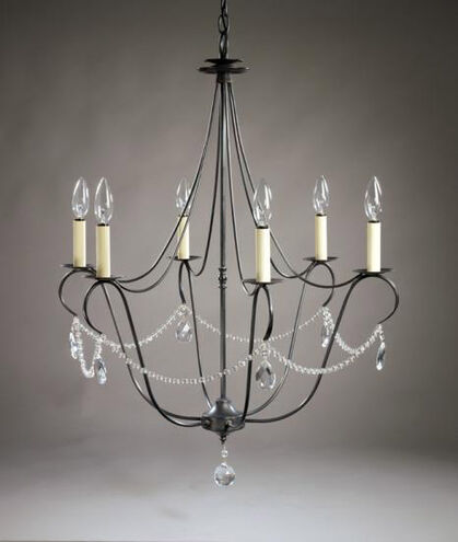 Hunter 6 Light 25 inch Dark Brass Chandelier Ceiling Light in With Crystal